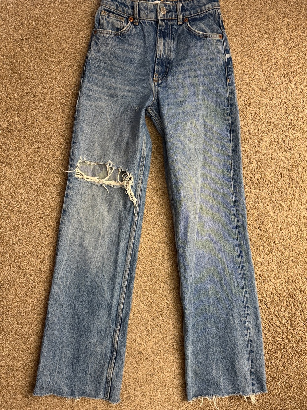 Zara Light Blue Straight-Leg Distressed Jeans